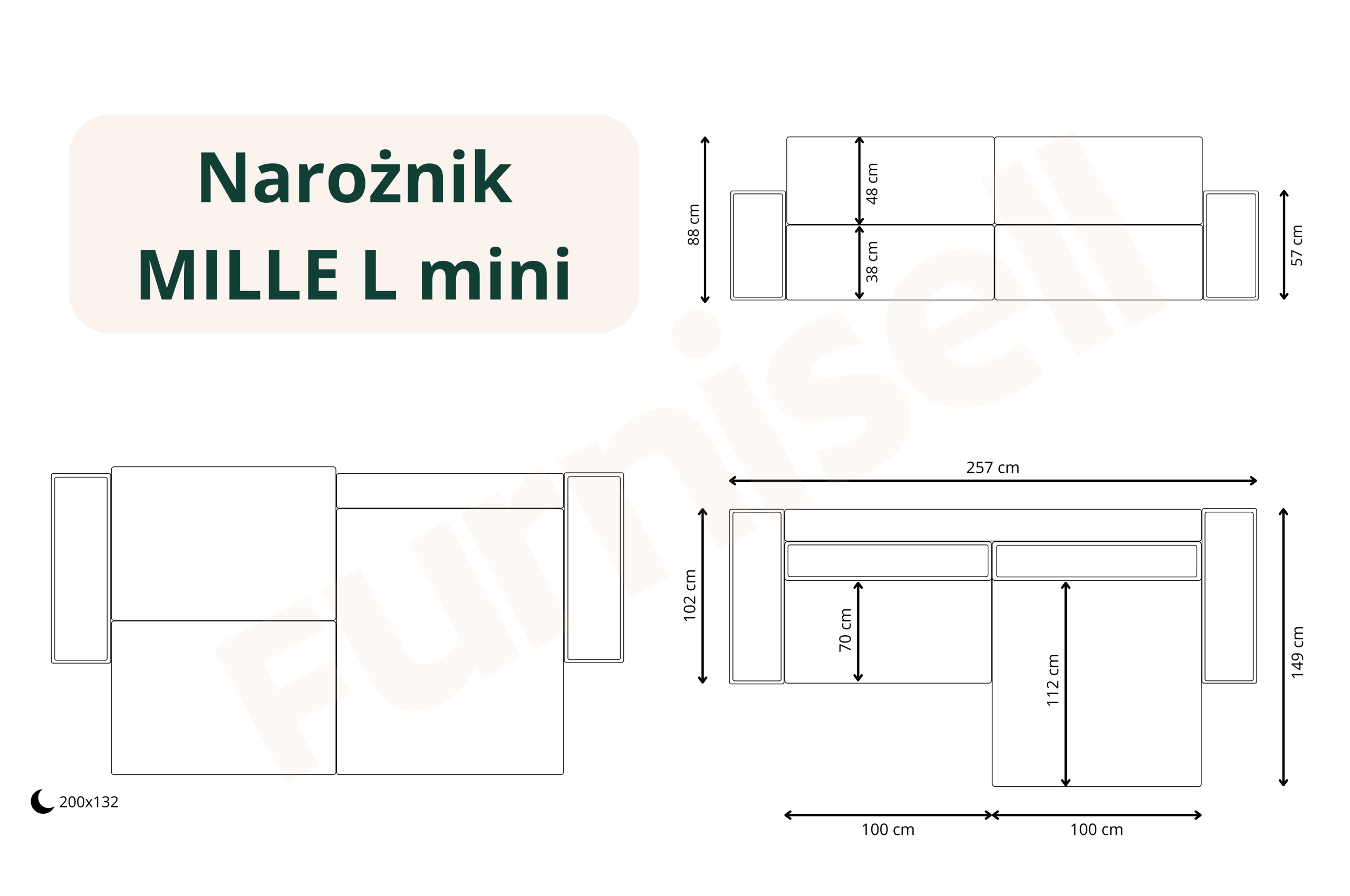 Narożnik z funkcją spania MILLE – puszysta tkanina, pojemnik - obrazek 7